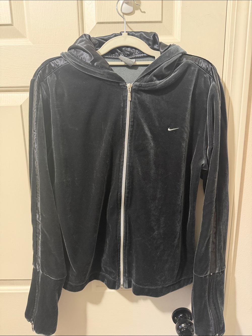 Girls Nike Black Velour Full-Zip Hoodie with Hood